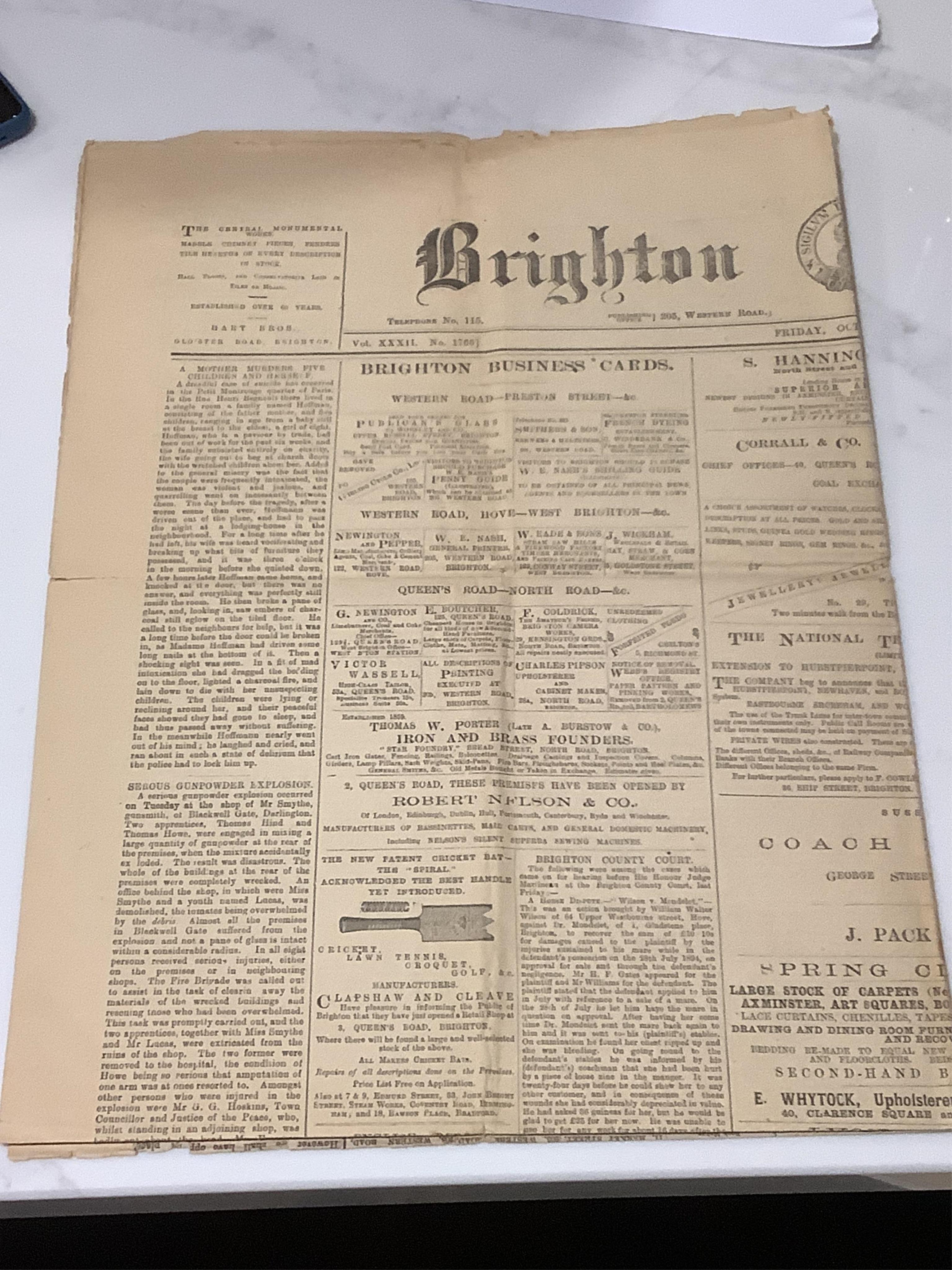 Brighton Area Interest. A group of antique prints and newspapers